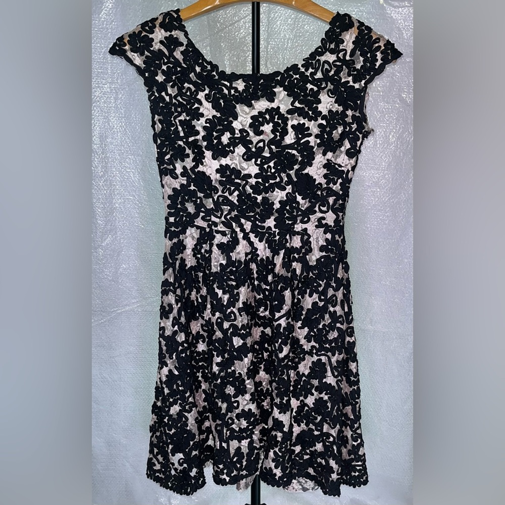 Anthropologie Black & Beige Floral Lace Dress by Yoana Baraschi